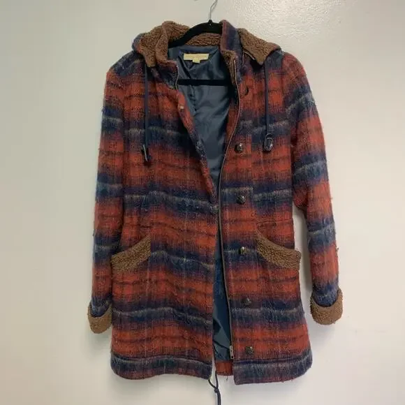 Urban Outfitters Staring at Stars Plaid Sherpa Hooded Button Up Jacket Size Sm - Picture 2 of 9